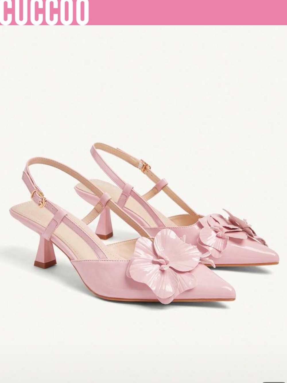 CUCCOO Pink Slingback Floral Pointed-Toe Heels